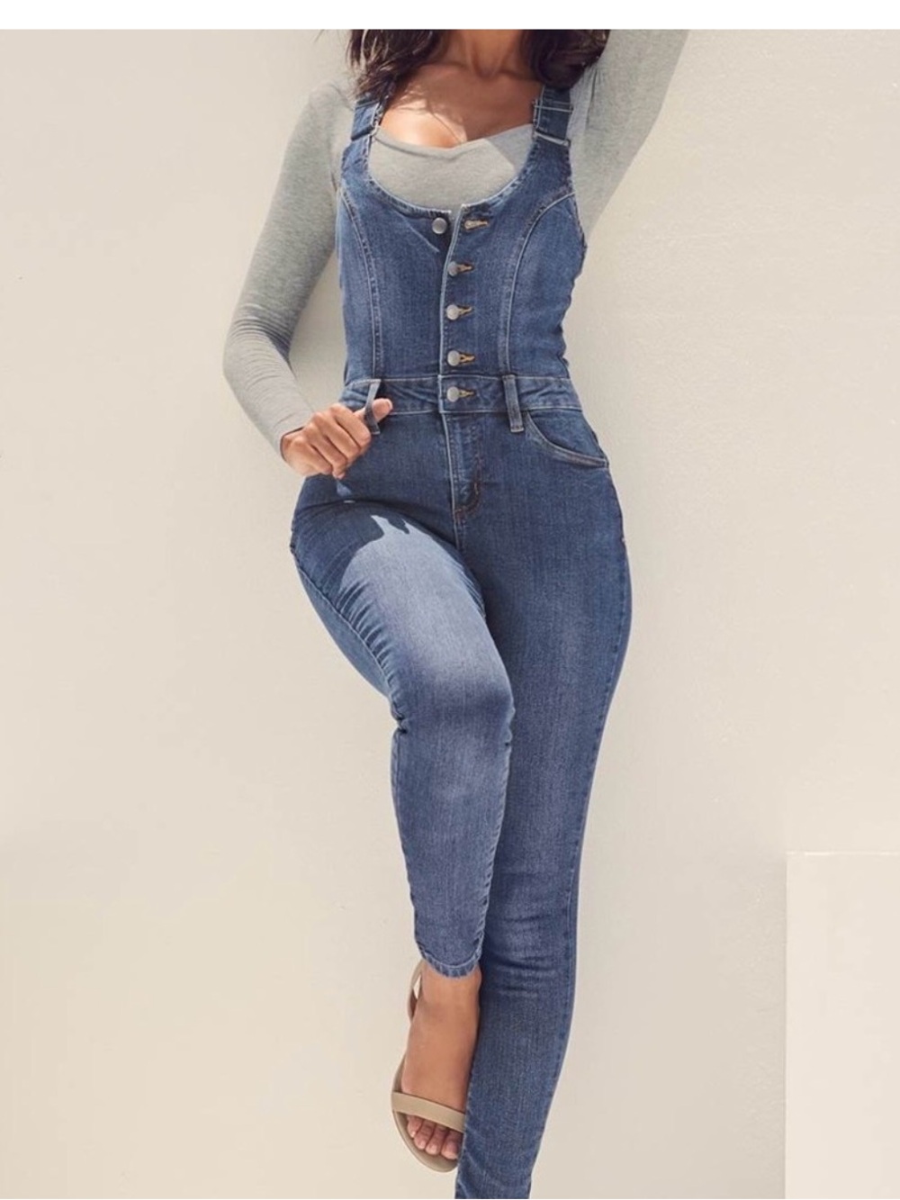 New VENUS Blue Denim Skinny Jumpsuit Overalls size 6